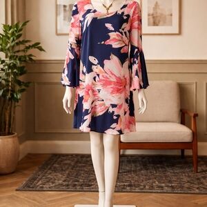 MSK Navy Floral Dress Medium